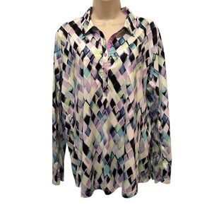 EP PRO Tech Women's Shirt Long Sleeve XXL Pattern Half Button Golf Pickleball